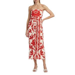 Cara Cara Red and White Strapless Midi Dress
